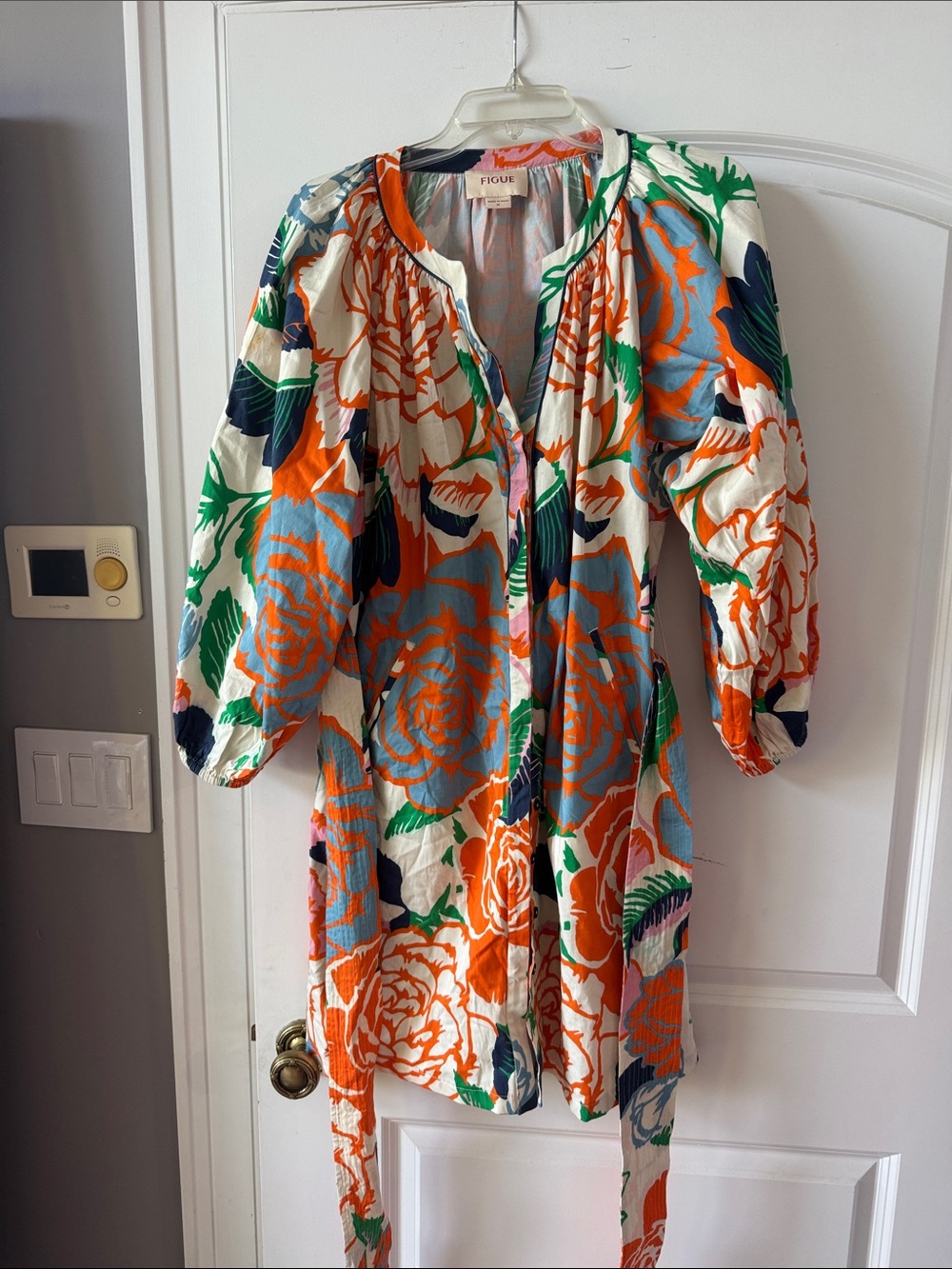 Figue Oversized Floral Shirt Dress in Orange & Blue